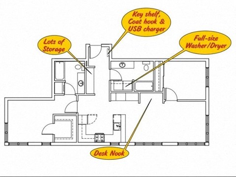 Floor plan for 2 beds, 2 baths, 1053 sqft